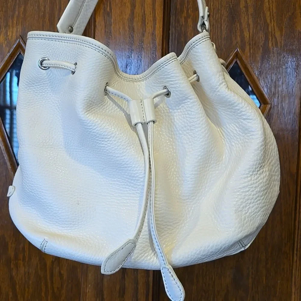 Cole Haan Elegant White Ivory Leather Bucket Bag